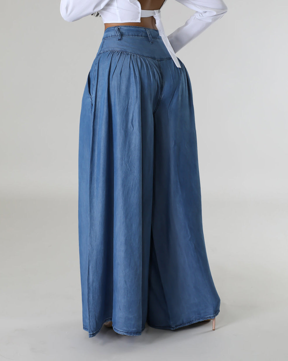 High Waist Zipper Wide Leg Denim Women Pants