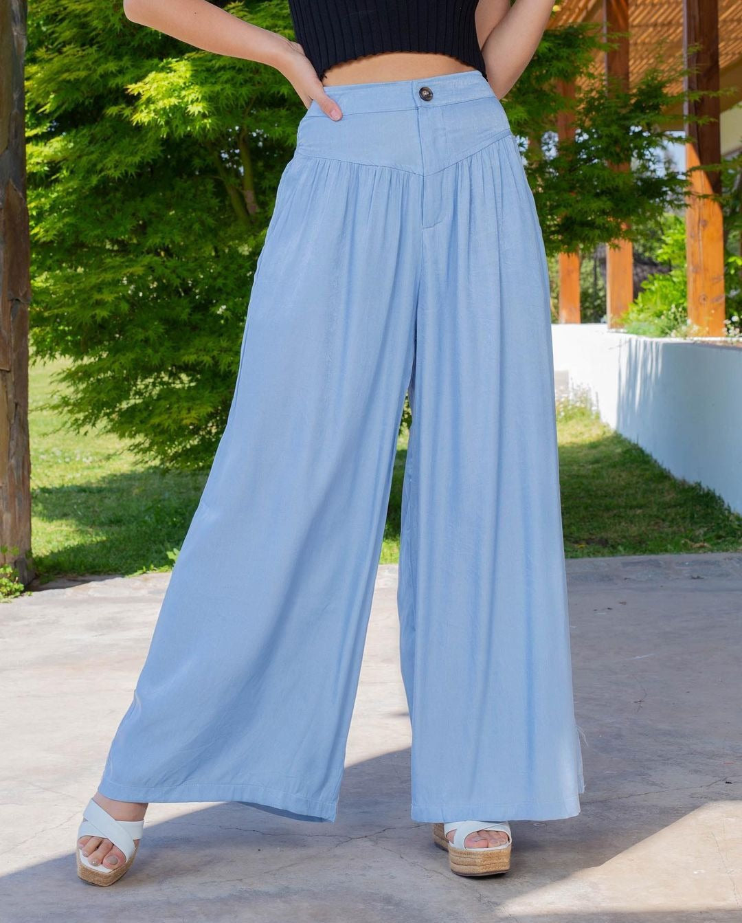 High Waist Zipper Wide Leg Denim Women Pants