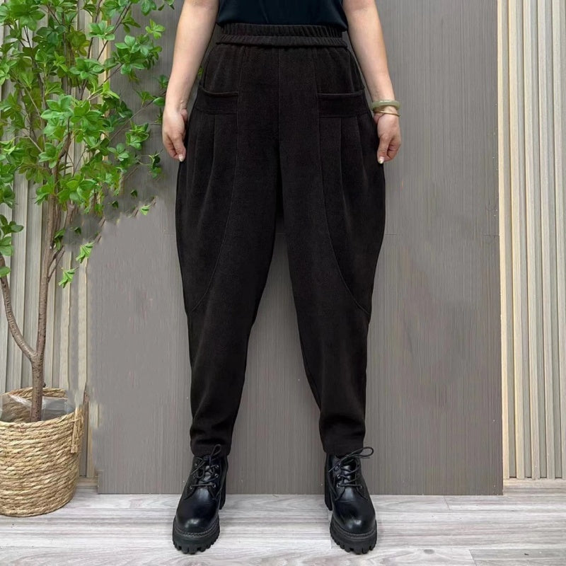 Women's Thickened Elastic Waist Pants with Pockets