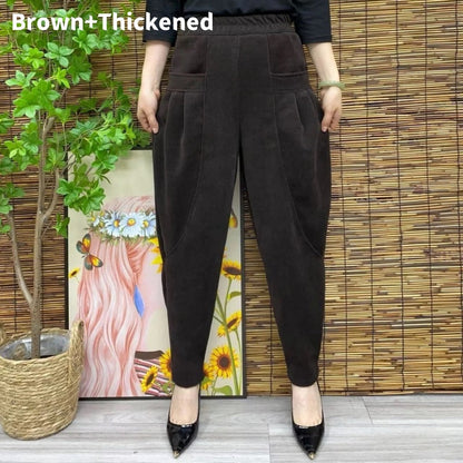 Women's Thickened Elastic Waist Pants with Pockets