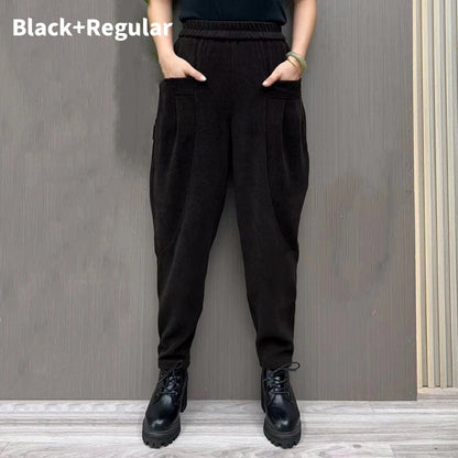 Women's Thickened Elastic Waist Pants with Pockets