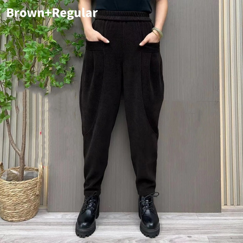 Women's Thickened Elastic Waist Pants with Pockets