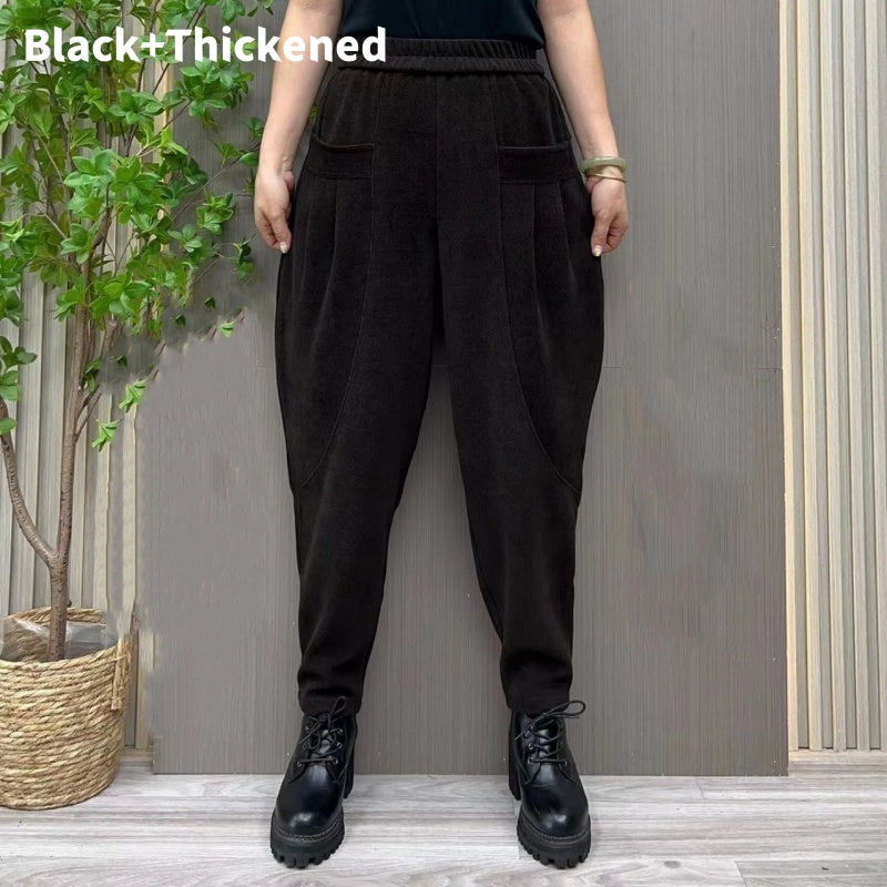 Women's Thickened Elastic Waist Pants with Pockets