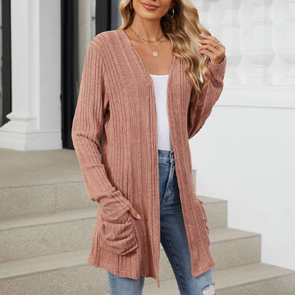 Women's Casual Knit Long-Sleeve Open Front Coat