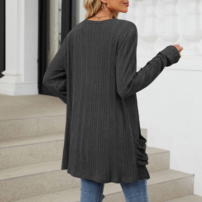 Women's Casual Knit Long-Sleeve Open Front Coat