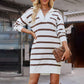 Women's Half-Zip Long Sleeve Striped Knitted Dress