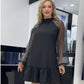 Mesh Long Sleeve Dress with Pleated Hem