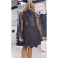 Mesh Long Sleeve Dress with Pleated Hem