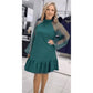 Mesh Long Sleeve Dress with Pleated Hem
