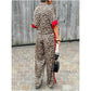🌸Spring Hot Sale 50% OFF💐Leopard Print Color Block Short Sleeve Loose Shirt and Elastic Waist Pocket Pants Set