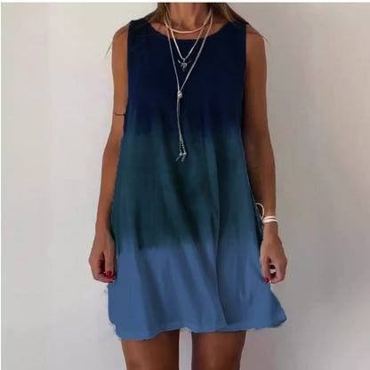 Round Neck Sleeveless Dress with Gradient Print