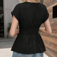 🔥2025 Summer New-🩷Women's V-neck Waist-slimming Solid Color Plunging Sleeve Skirt Pleated T-Shirt