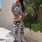 💕Big price reduction💕Women's Casual Printed Short Sleeve Shirt Wide Leg Pants Set