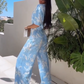 💕Big price reduction💕Women's Casual Printed Short Sleeve Shirt Wide Leg Pants Set