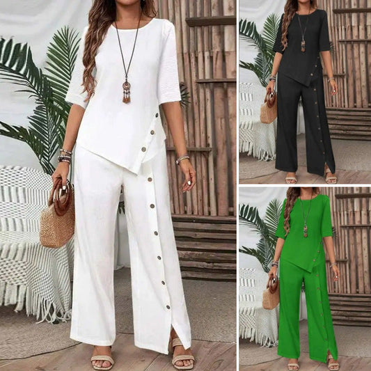 ✨Women's Irregular Hem Top & Wide Leg Pants Two - Piece Set