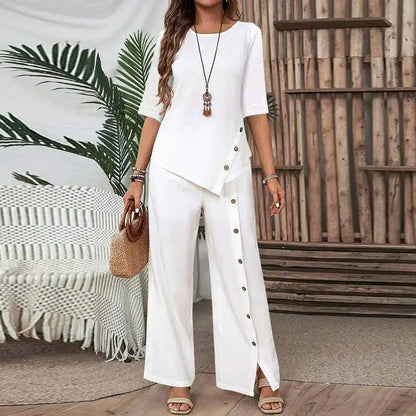 ✨Women's Irregular Hem Top & Wide Leg Pants Two - Piece Set