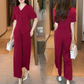 ⏳Time-limited Special 💖V-Neck Short Sleeve Top & Matching Wide-Leg Pants 2-Piece Set for Women
