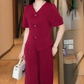 ⏳Time-limited Special 💖V-Neck Short Sleeve Top & Matching Wide-Leg Pants 2-Piece Set for Women