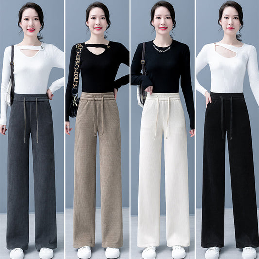 🎅🎄Christmas Sale - 49% off 🥳 Women's Padded And Thickened Solid Color Wide-Legged Drawstring Straight Pants