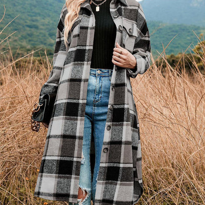 🔥HOT SALE 50% OFF🔥🎁[Best Gift For Her] Women's Plaid Print Long Sleeve Warm Tweed Coat