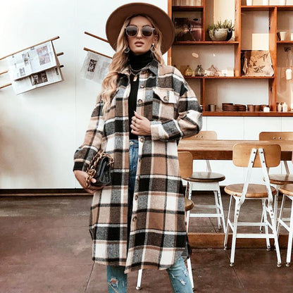 🔥HOT SALE 50% OFF🔥🎁[Best Gift For Her] Women's Plaid Print Long Sleeve Warm Tweed Coat