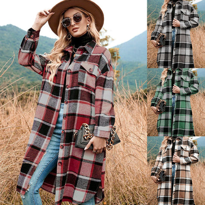 🔥HOT SALE 50% OFF🔥🎁[Best Gift For Her] Women's Plaid Print Long Sleeve Warm Tweed Coat