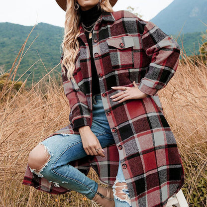 🔥HOT SALE 50% OFF🔥🎁[Best Gift For Her] Women's Plaid Print Long Sleeve Warm Tweed Coat