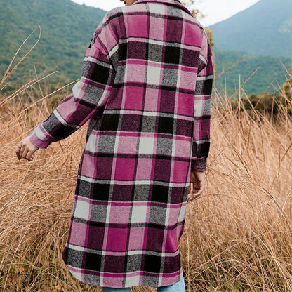 🔥HOT SALE 50% OFF🔥🎁[Best Gift For Her] Women's Plaid Print Long Sleeve Warm Tweed Coat