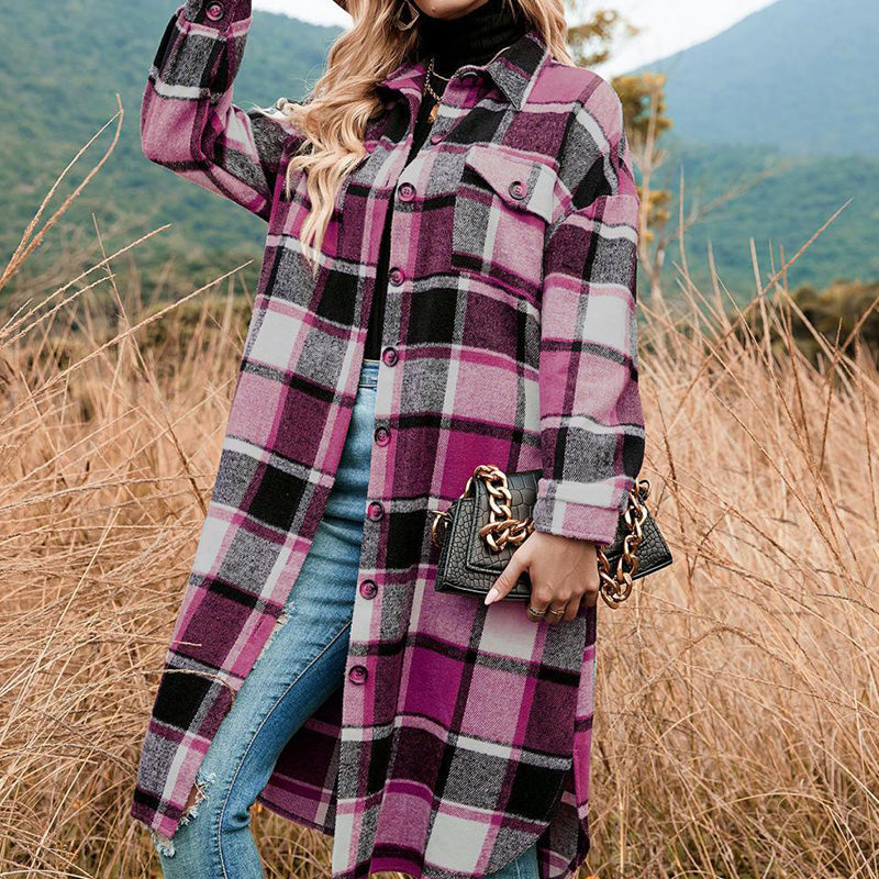 🔥HOT SALE 50% OFF🔥🎁[Best Gift For Her] Women's Plaid Print Long Sleeve Warm Tweed Coat