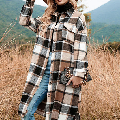 🔥HOT SALE 50% OFF🔥🎁[Best Gift For Her] Women's Plaid Print Long Sleeve Warm Tweed Coat