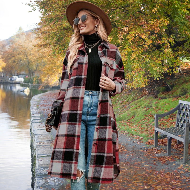 🔥HOT SALE 50% OFF🔥🎁[Best Gift For Her] Women's Plaid Print Long Sleeve Warm Tweed Coat