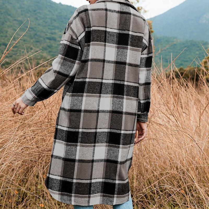 🔥HOT SALE 50% OFF🔥🎁[Best Gift For Her] Women's Plaid Print Long Sleeve Warm Tweed Coat