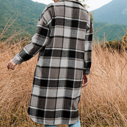 🔥HOT SALE 50% OFF🔥🎁[Best Gift For Her] Women's Plaid Print Long Sleeve Warm Tweed Coat