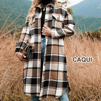 🔥HOT SALE 50% OFF🔥🎁[Best Gift For Her] Women's Plaid Print Long Sleeve Warm Tweed Coat